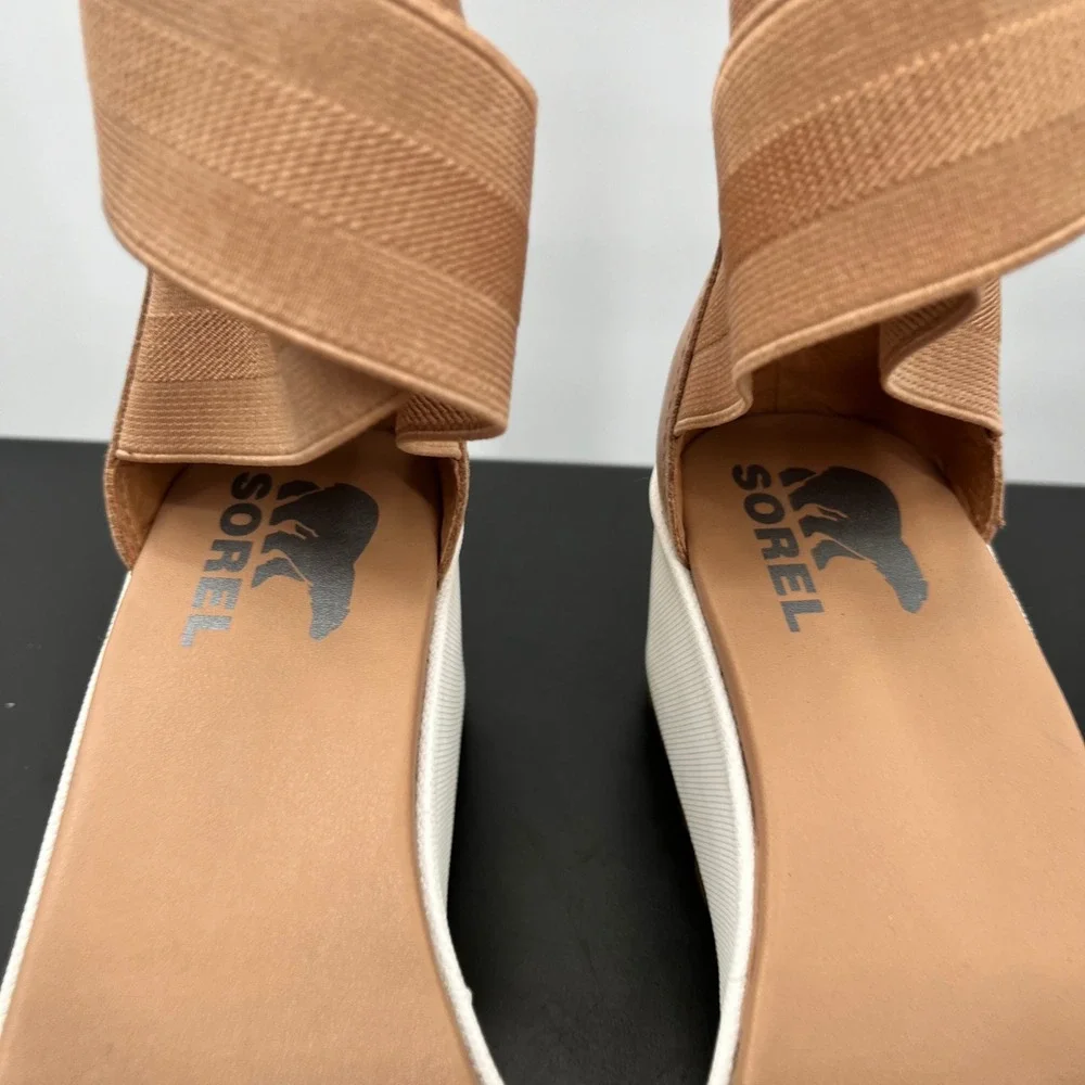 Sorel Kinetic Sandal Womens 6 Tan Good Platform Wedge NL3997-246 Strappy Zip